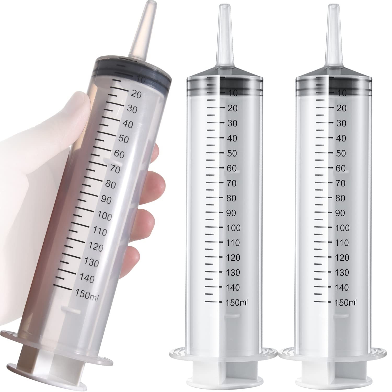 2 Pack 150ml/cc Large Syringe , Individually Sealed Plastic Liquid clear