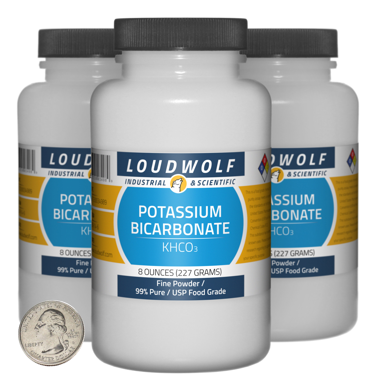 Potassium Bicarbonate / 1.5 Lbs / 3 Bottles / 99% USP Food Grade / Fine Powder