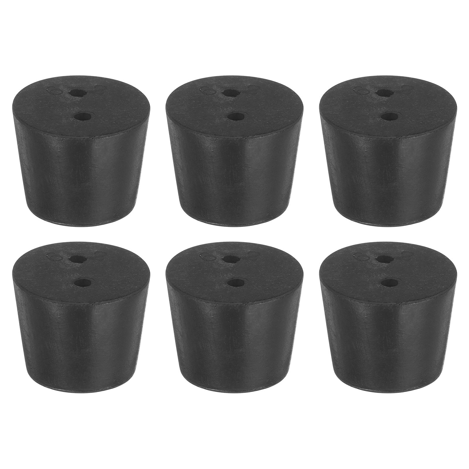 6Pcs 2-Hole Rubber Stopper Tapered Seal Tube Stopper Plug 32x26x25mm Black