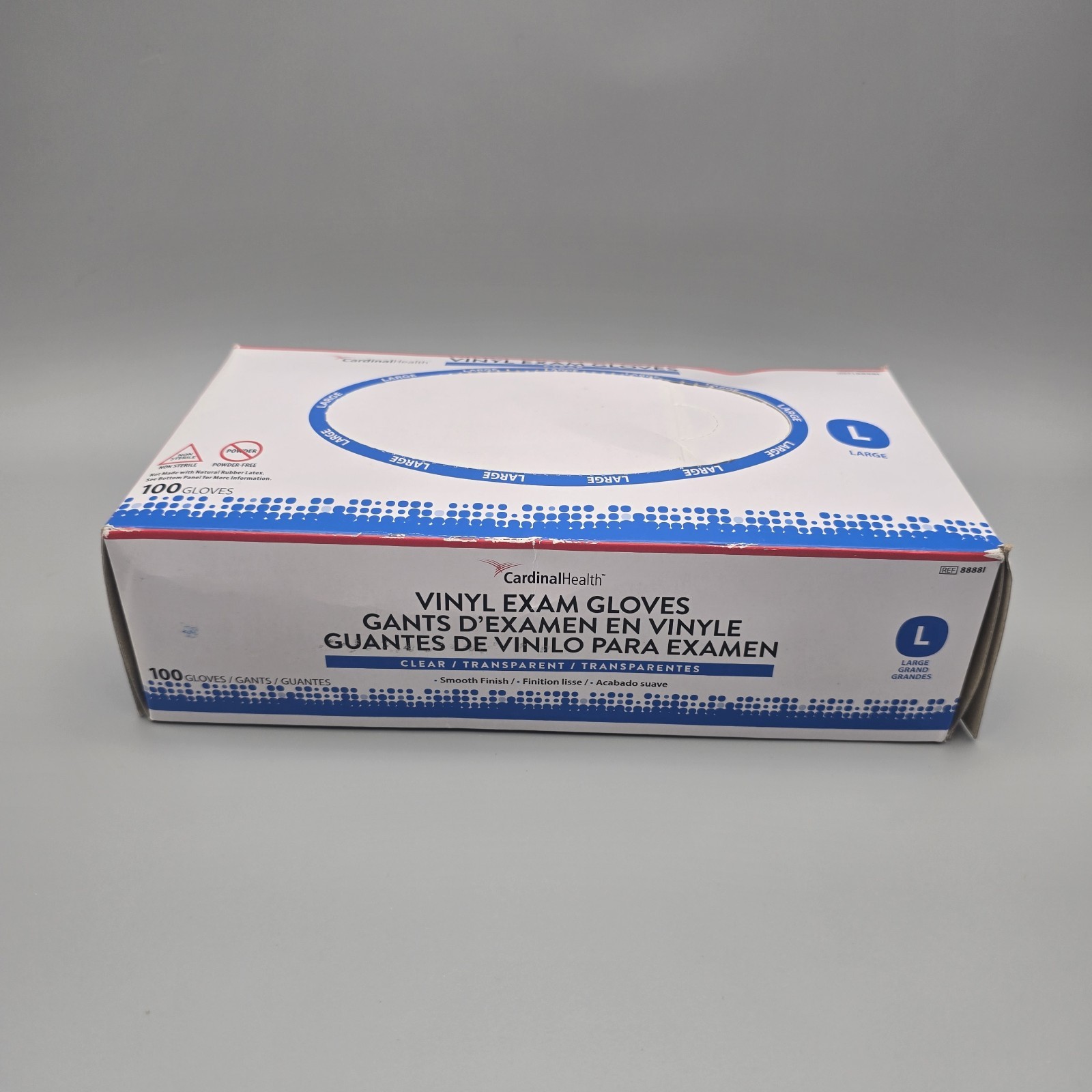 Cardinal Health Large Clear Vinyl Exam Gloves. Powder Free (100 Count)