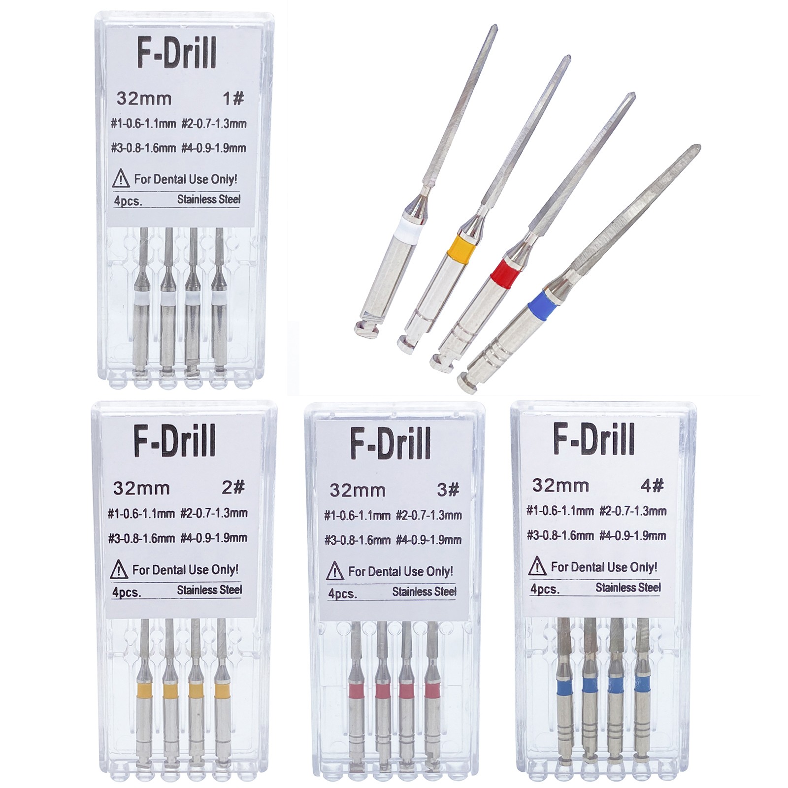 4/pk Dental Endodontic Endo Root Canal Fiber Post Drills 1.1mm 1.3mm 1.6mm 1.9mm