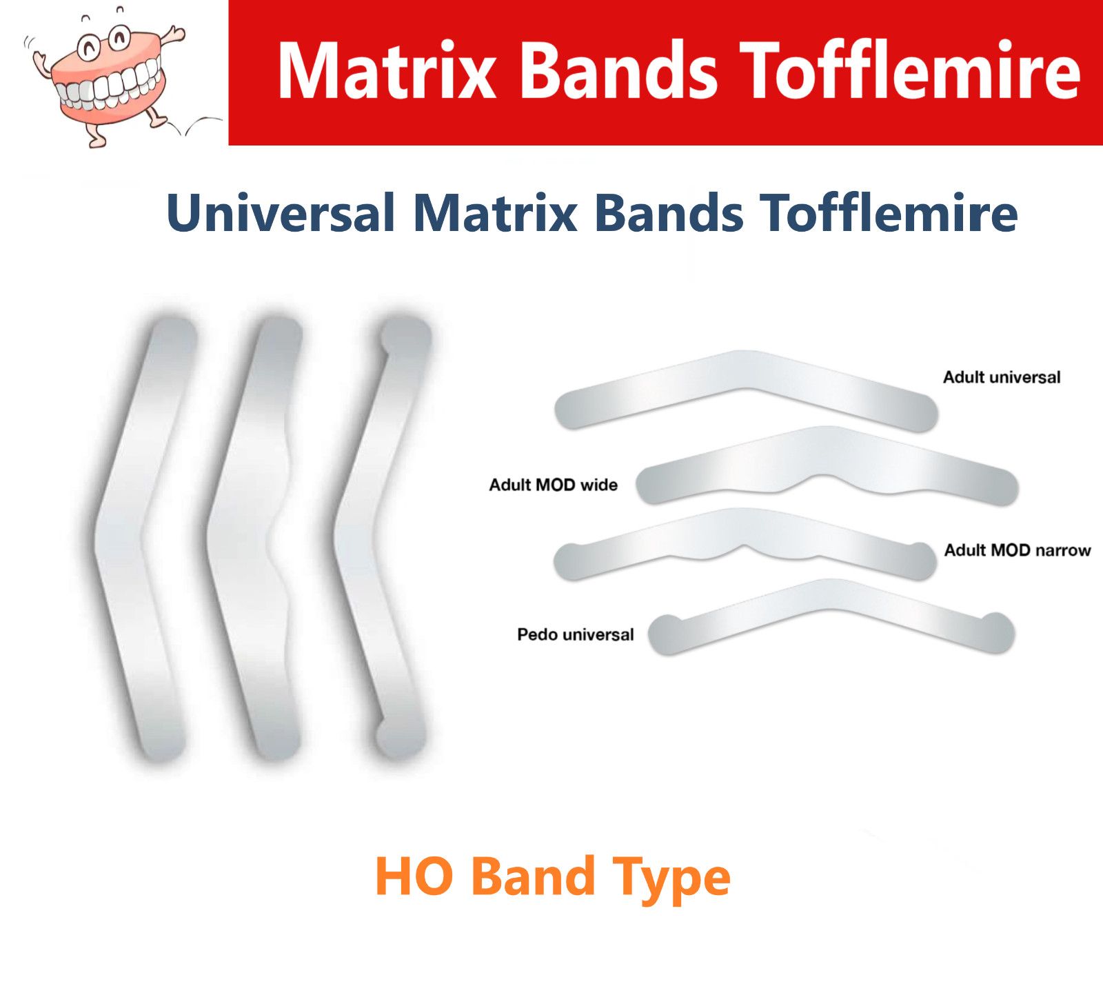Dental Universal Tofflemire Matrix Bands Stainless Steel Adult / Pedo 12-144/Pk