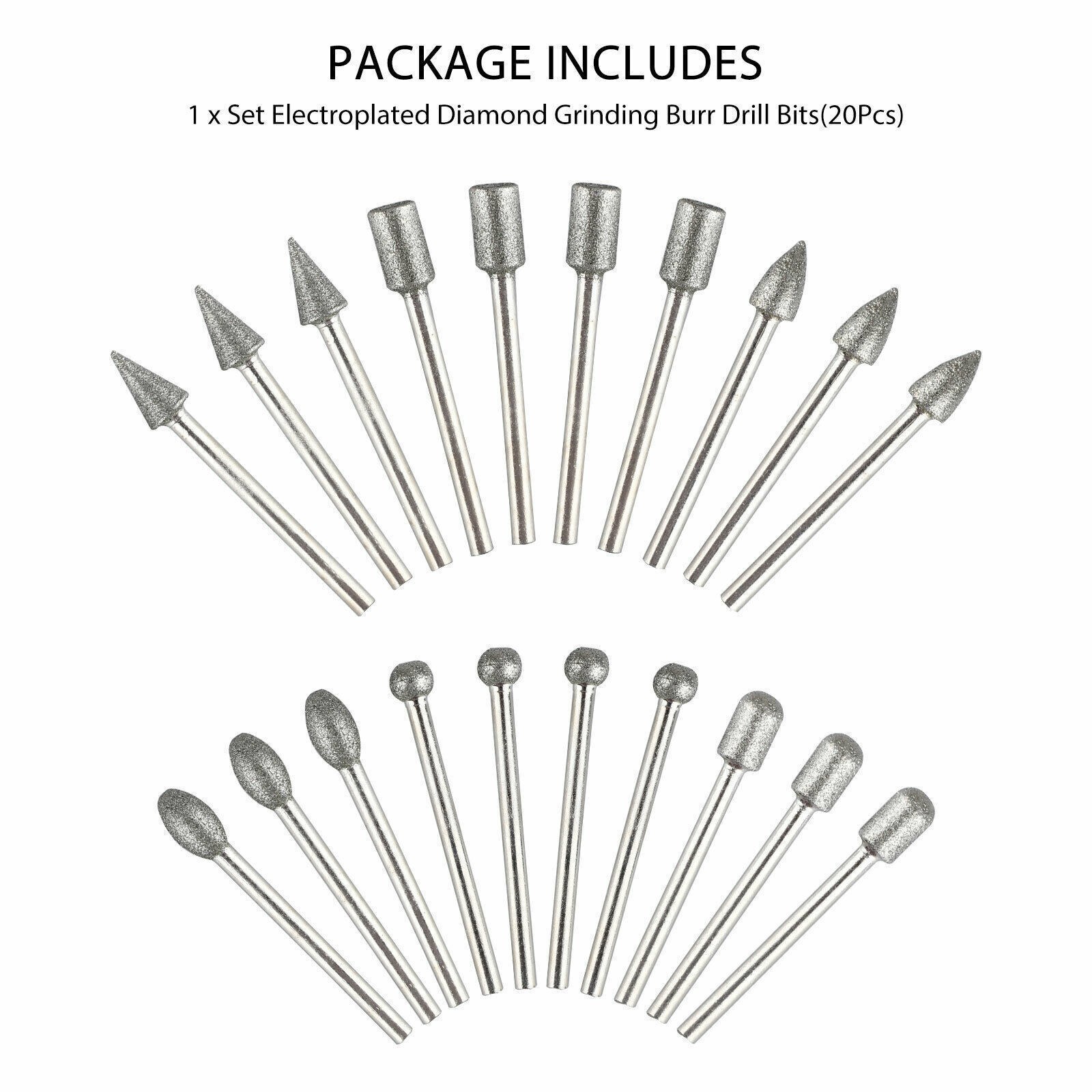 20Pcs 120 Dental Grinding Grit Diamond Burr Set Drill Bits Set for Rotary Tool