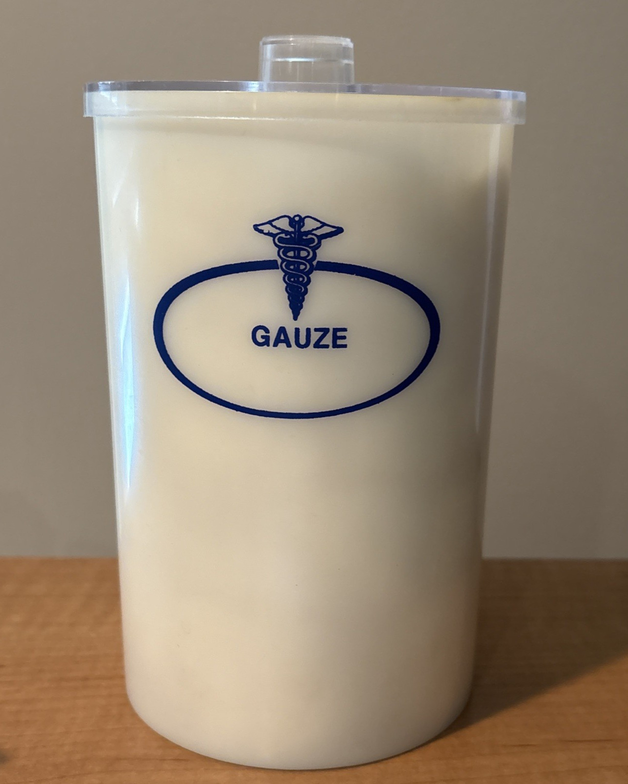 Vintage Doctor’s Office Plastic Container w/ Lid For Gauze Filled w/Cotton Balls