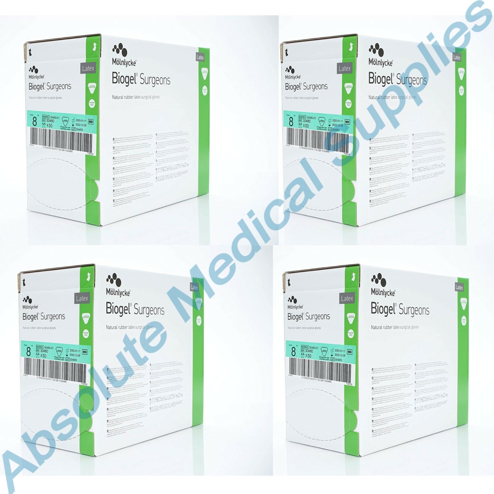 *200-Pairs* Molnlycke Biogel Surgeons Latex Surgical Gloves Size-8 Sterile 30480