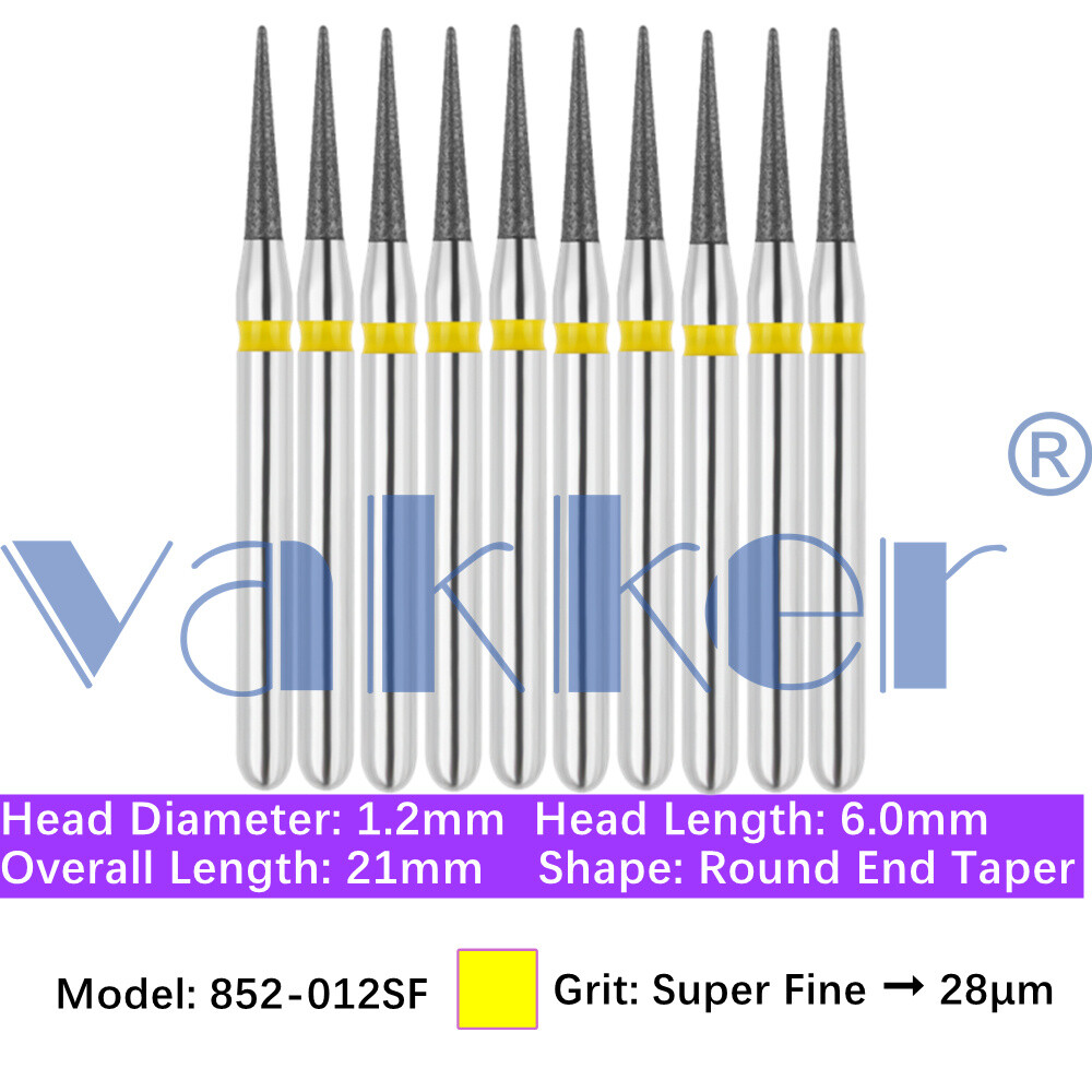 50pc Dental FG Diamond Burs Round End Taper Bits 852 Coarse Medium Super Fine