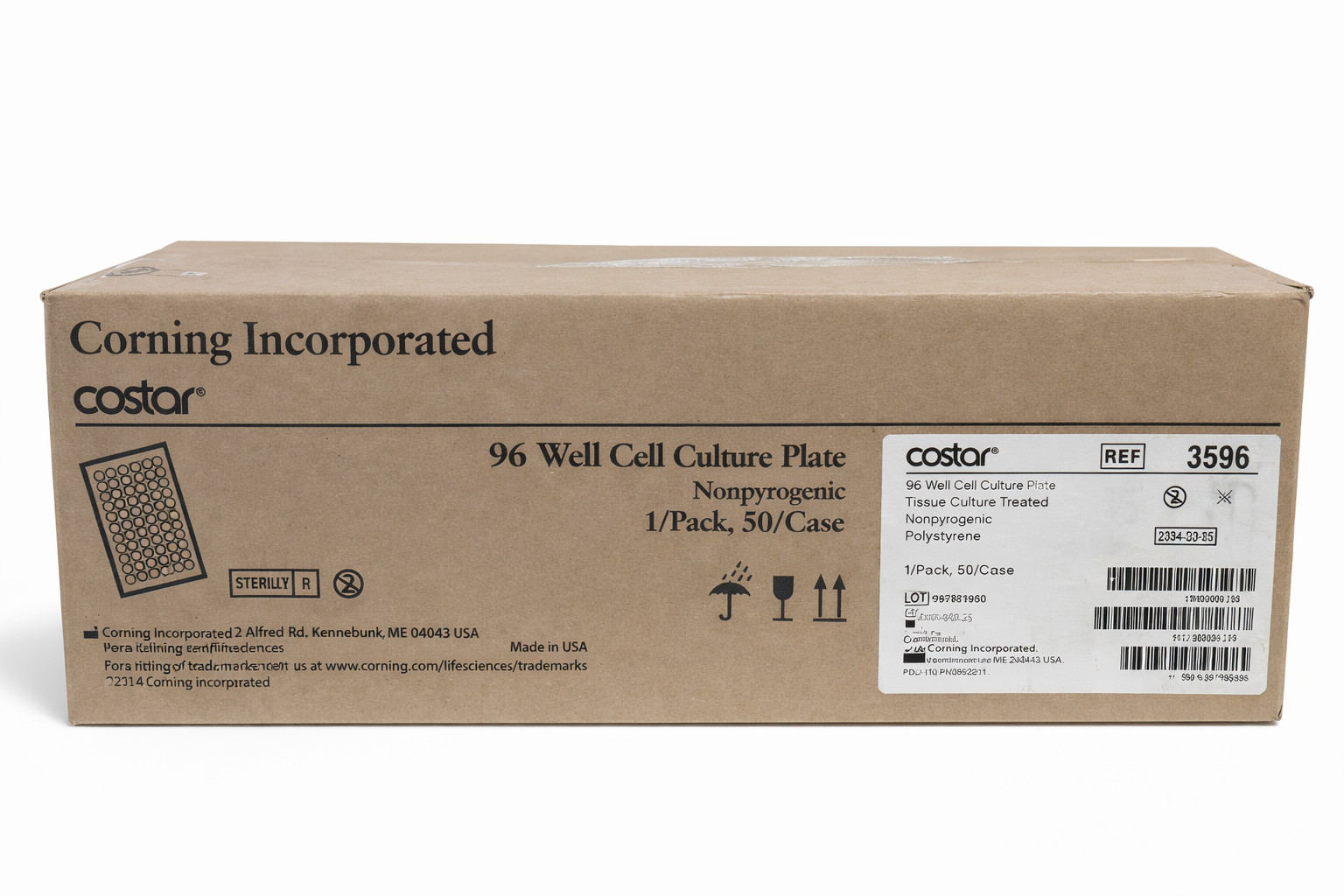 96 Well Plate TC Treated Flat Bottom Cell Culture w/ Lid – 50 /Case Corning 3596