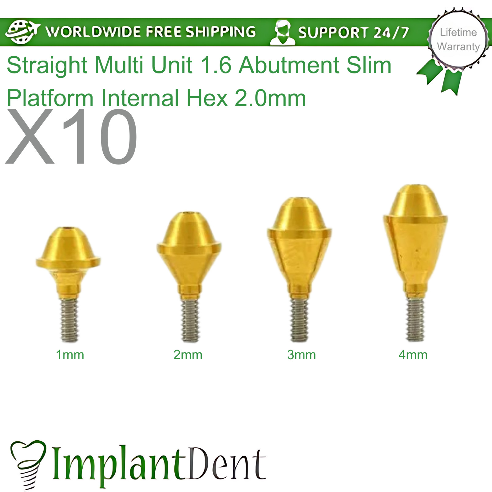 10x Straight Multi Unit 1.6mm Dental Prosthetic Slim Platform Int Hex 2.0mm