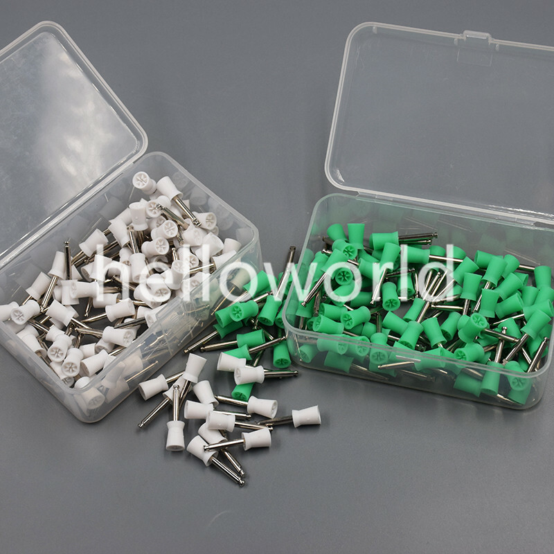 100 Pcs Green/White Dental Polishing Cups Rubber Prophy Polisher Latch 6 Webbed