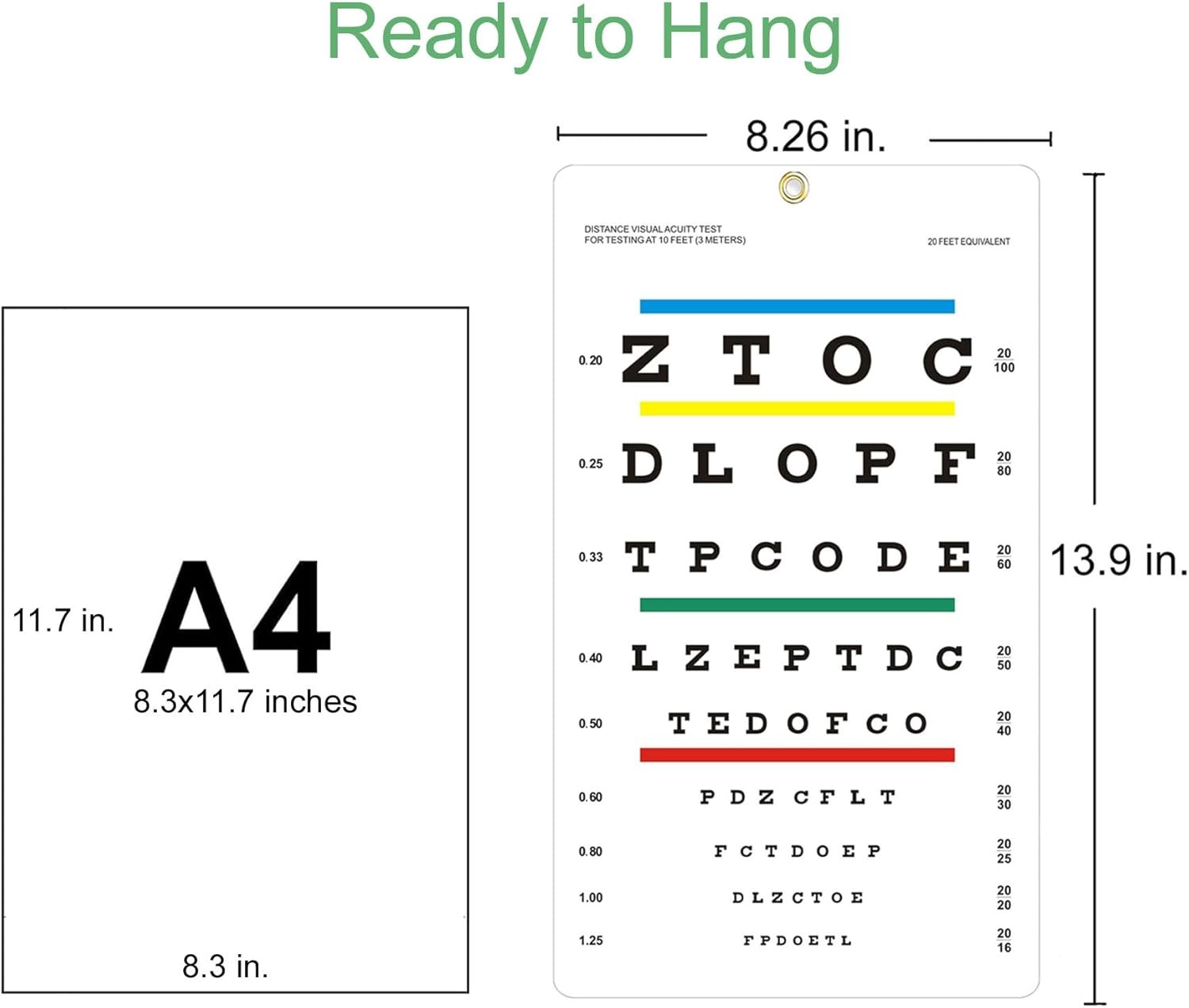 Eye Chart, Upgraded Snellen Eye Chart for Eye Exams 10 Feet, 14X8 Inches
