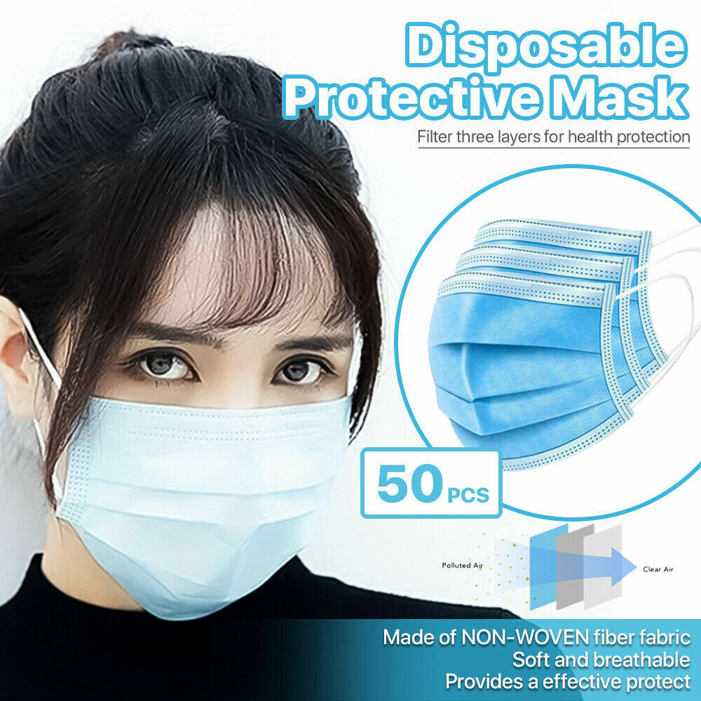 [50 PCS] 3-Ply Disposable Face Mask Non Medical Surgical Earloop Mouth Cover