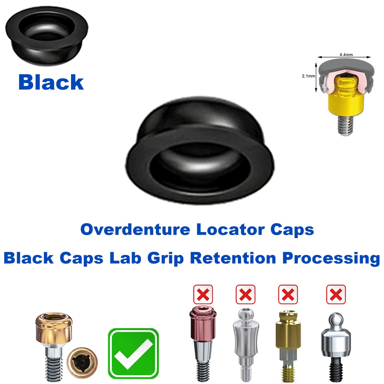 US Overdenture Black Lab grip Male Processing Caps Locator Insertion Core Tool
