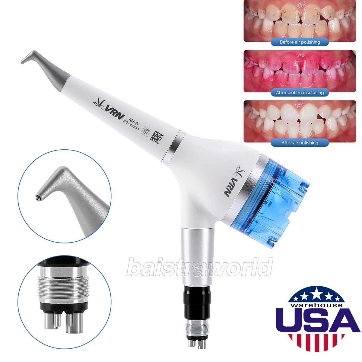 Dental Teeth Polishing Polisher Prophy Handpiece Air Flow Fit EMS 4Hole