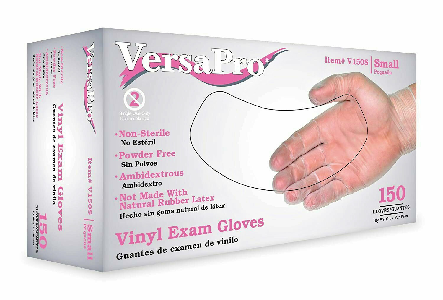VersaPro V150S Vinyl Exam Gloves, Powder-Free, Small (Pack of 150)