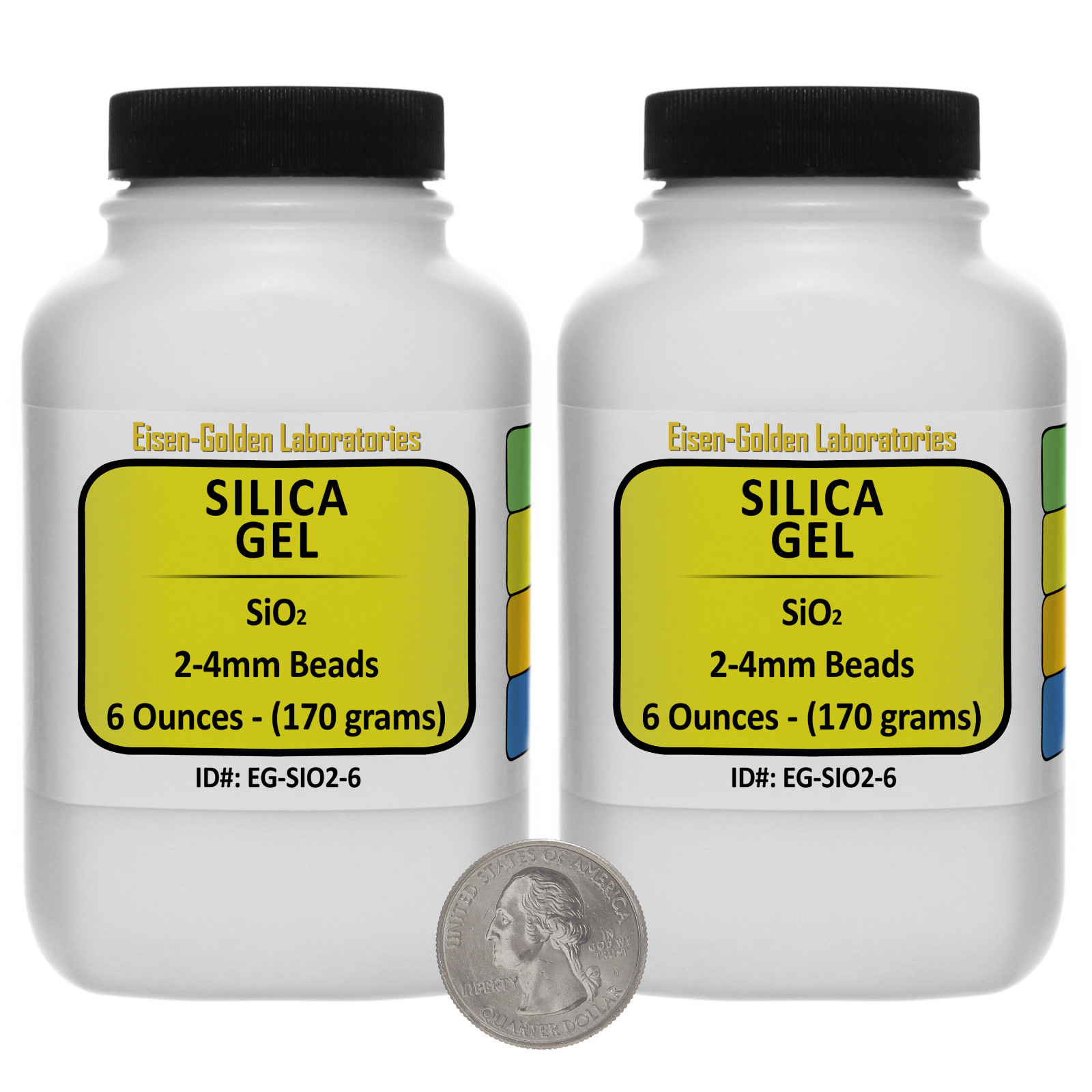 Silica Gel [SiO2] ACS Grade Beads 12 Oz in Two Space-Saver Bottles USA