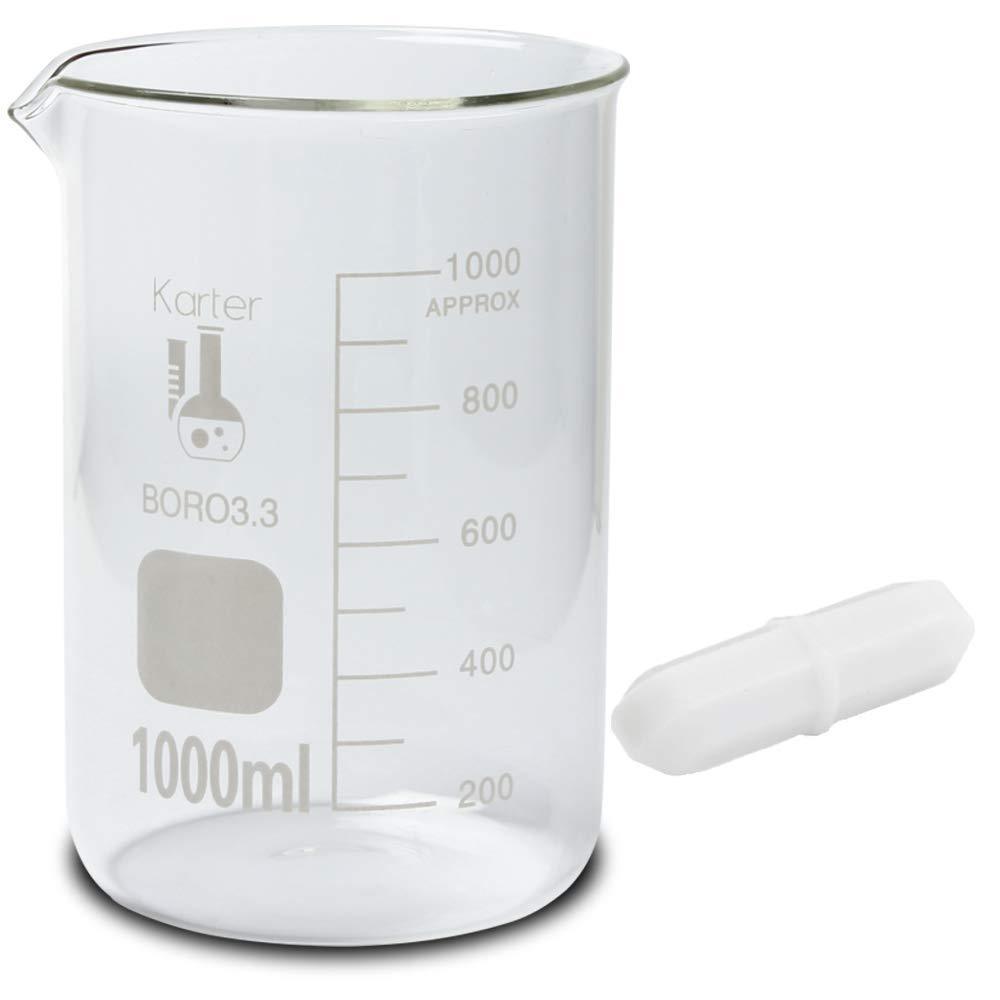 1000ml Beaker w/ Magnetic Stir Bar, Low Form Griffin, Boro 3.3 Glass. (6 pack)