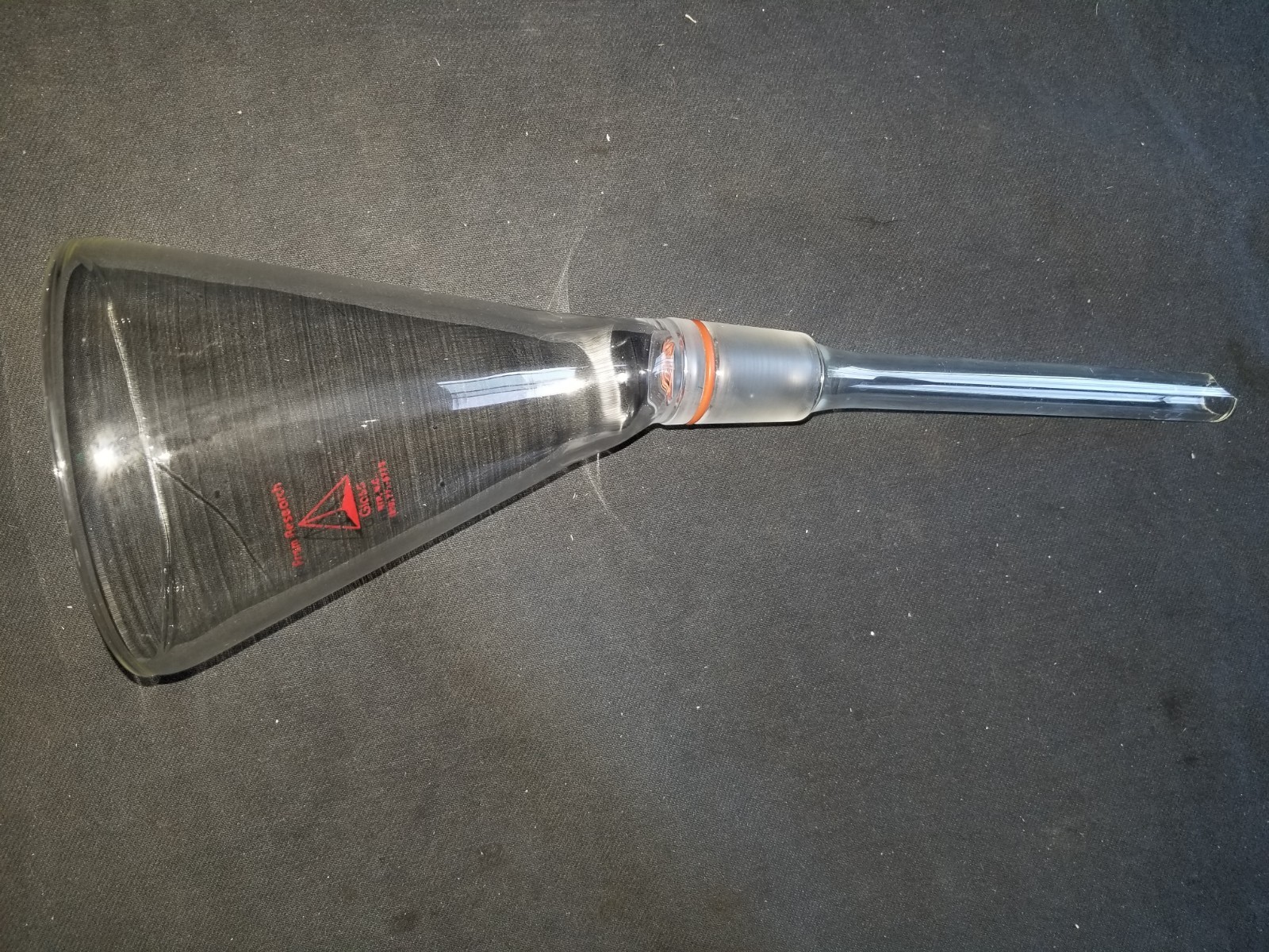 Prism 100mm Glass Offset Powder Funnel, 29/42 Embedded O-Ring, Long Stem Angled