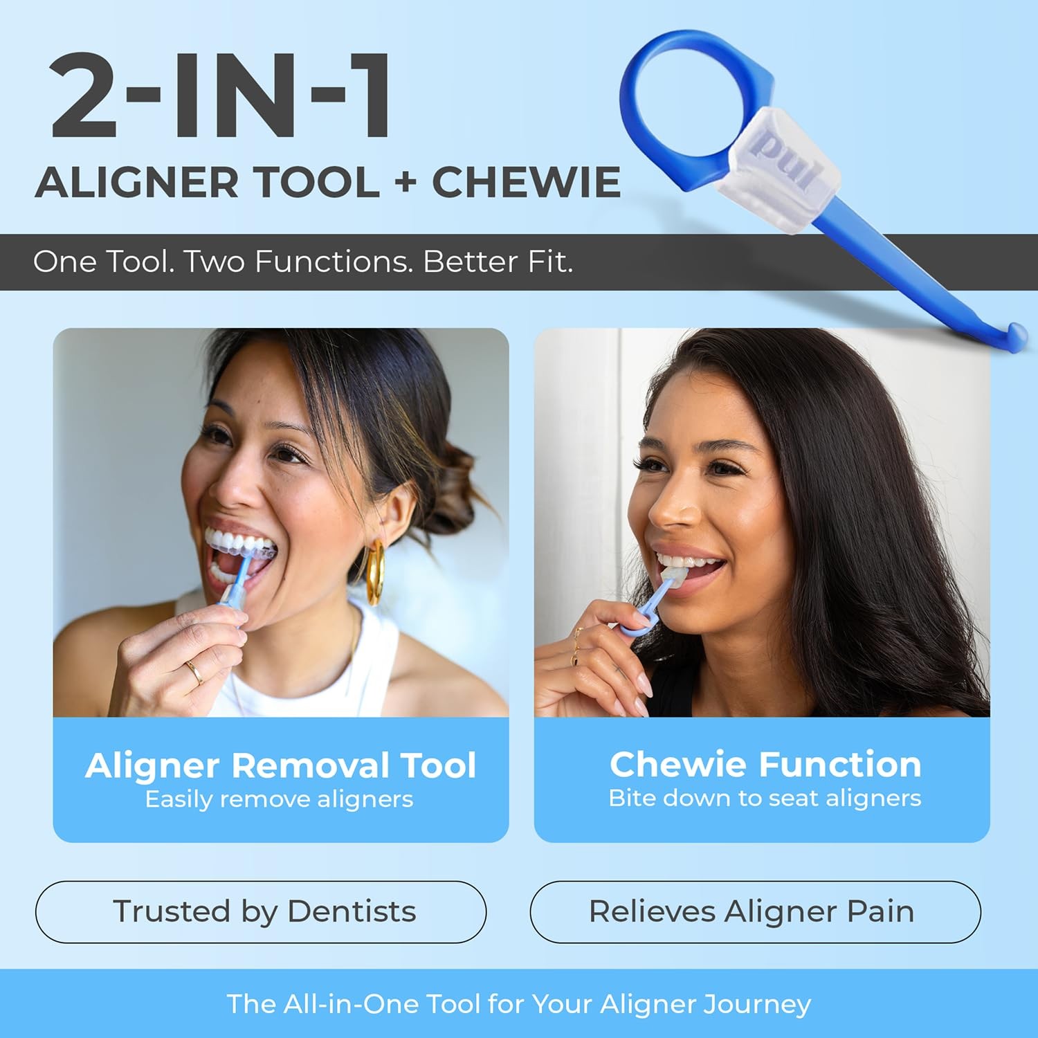 PUL 2-in-1 Aligner Removal Tool and Chewies for Invisalign 2 Pack, Black