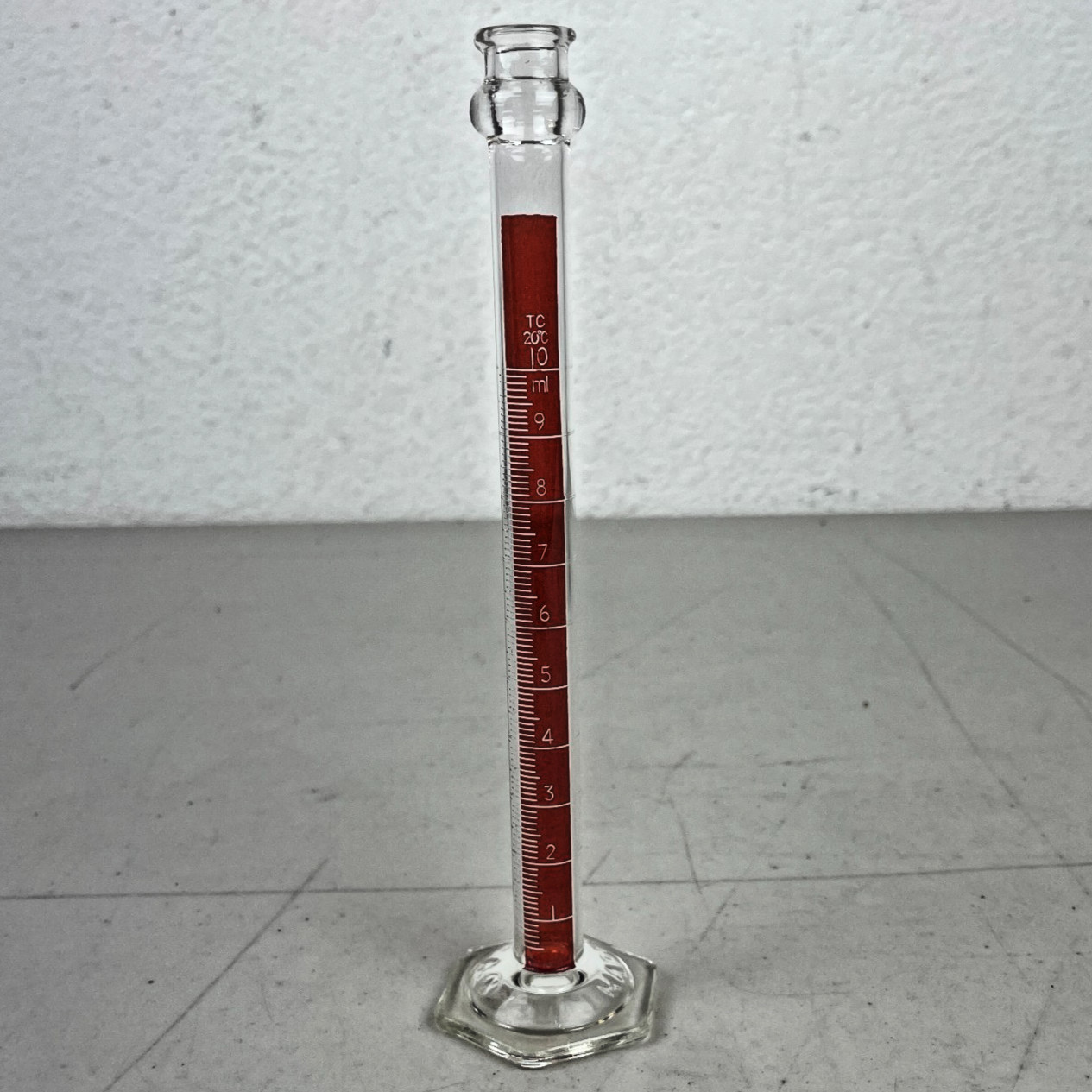 Vintage Pyrex Glass Graduated Cylinder 10ml TC 20°C Hex Base Laboratory Measure