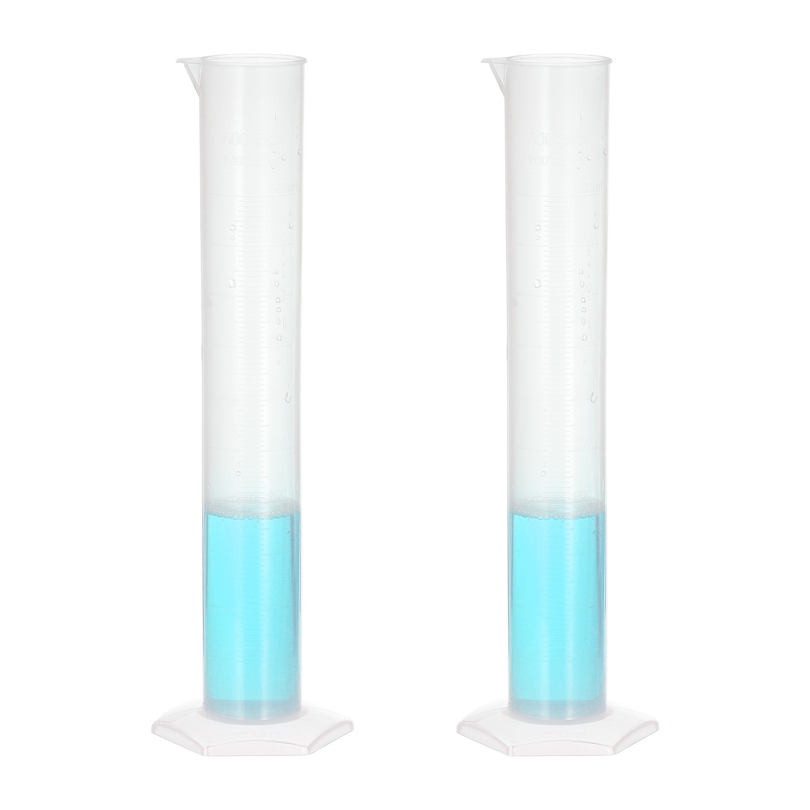 500ml PP Plastic Graduated Cylinder, 2 Pack Hex Base White Graduations