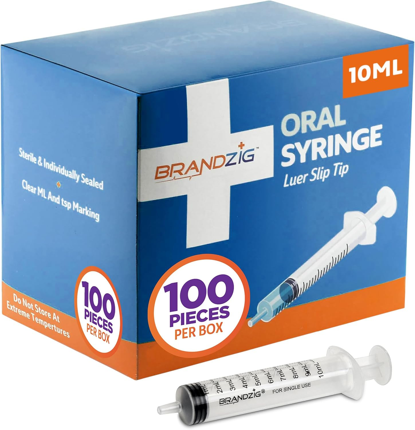 10Ml Oral Syringes – 100 Pack – Luer Slip Tip, No Needle, Individually Blister P