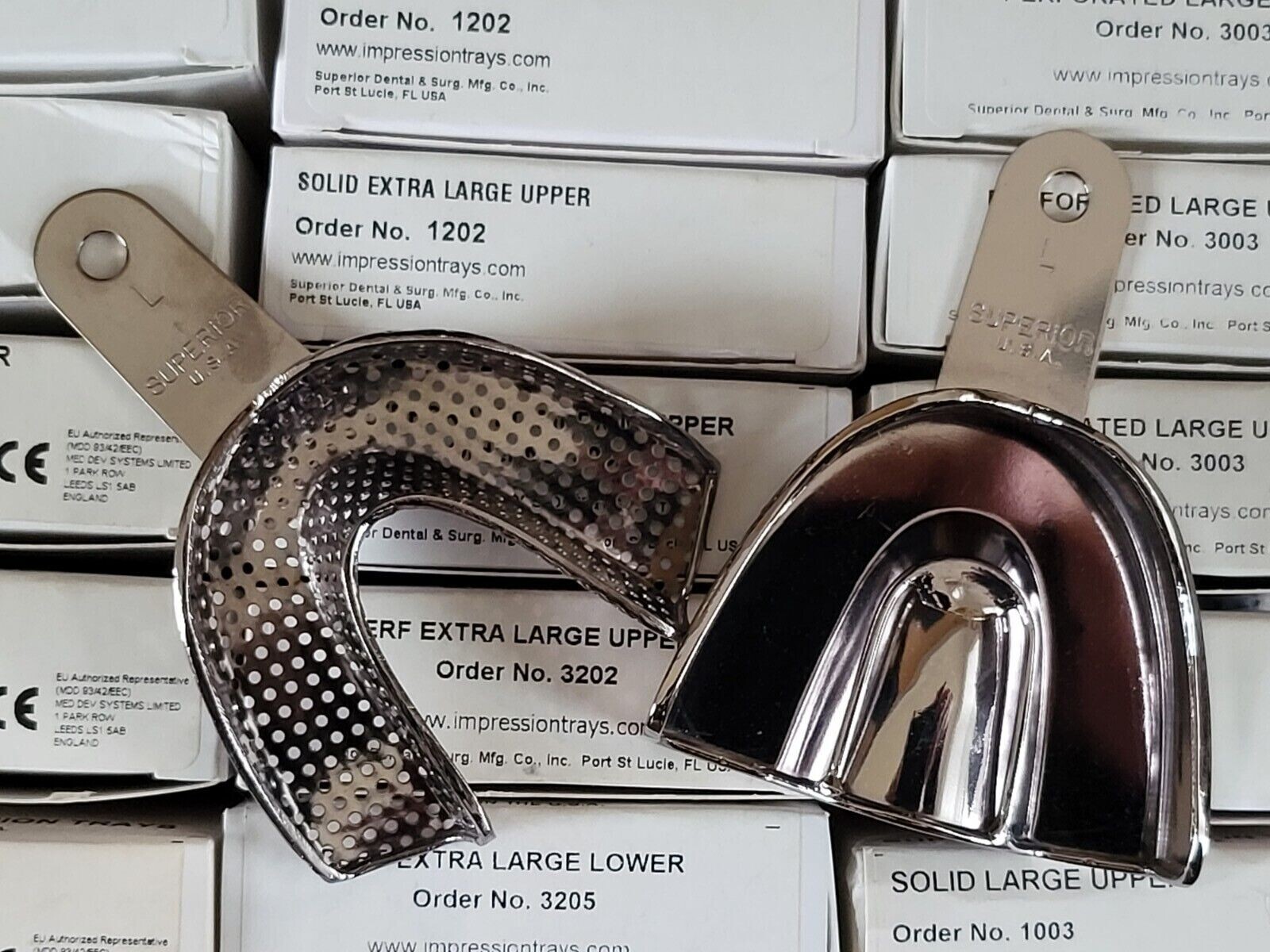 Superior Dental Impression Trays Solid Perforated Stainless Steel Large Medium