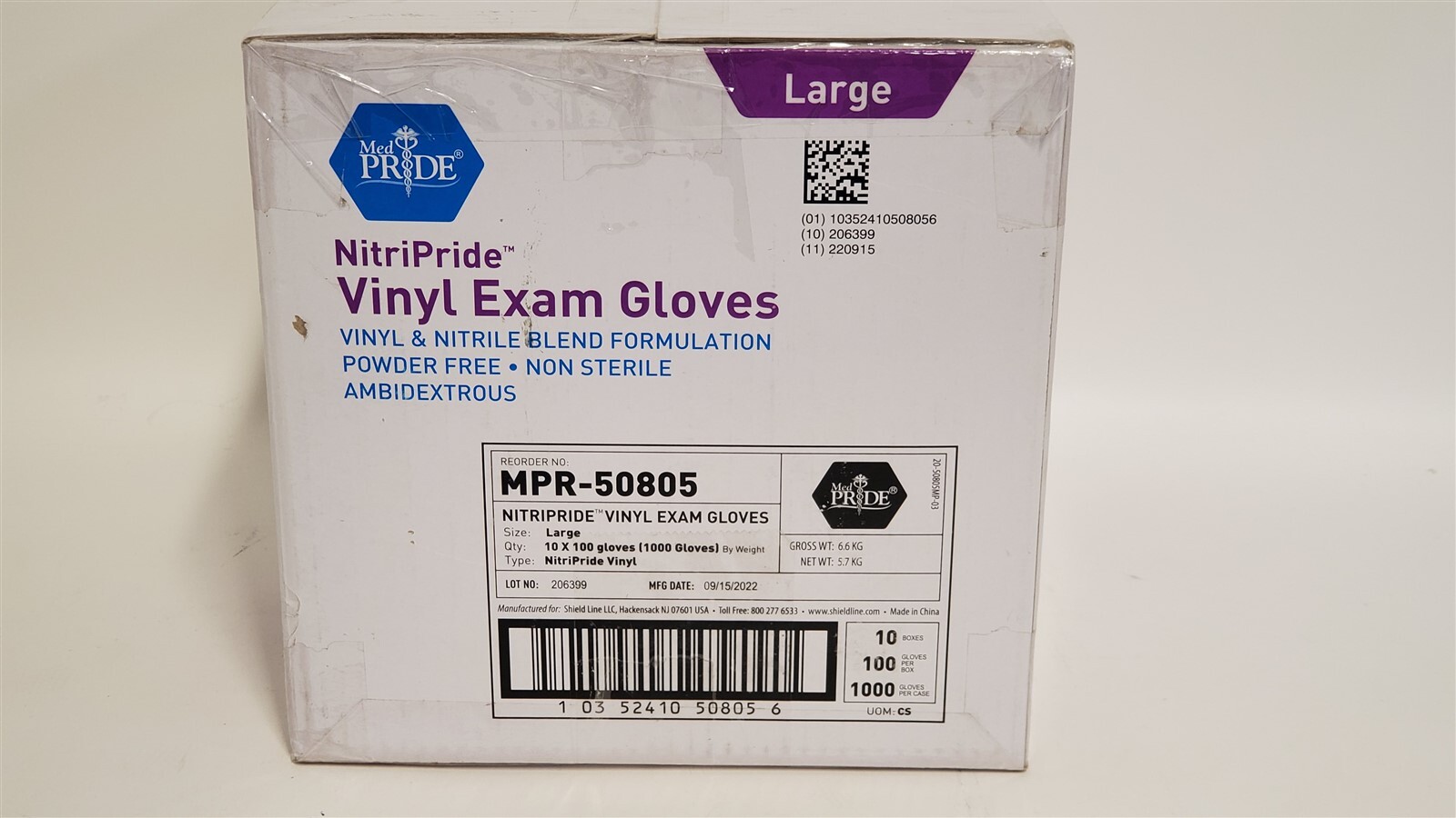 Med Pride NitriPride Nitrile-Vinyl Blend Exam Gloves, Powder Free, Large 1000