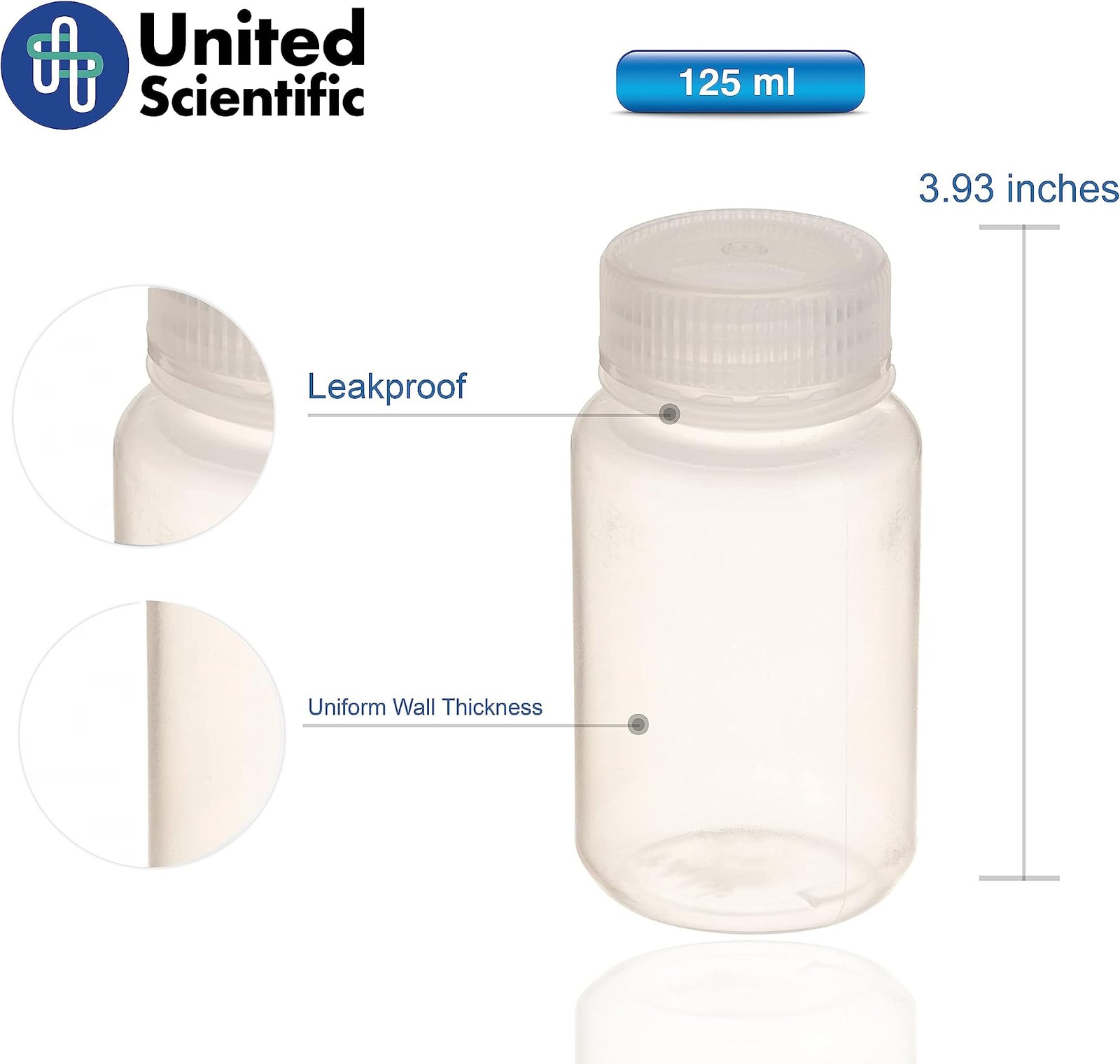 United Scientific™ Sample Bottles with Lids, Polypropylene, 125ml, 12-Pack | …