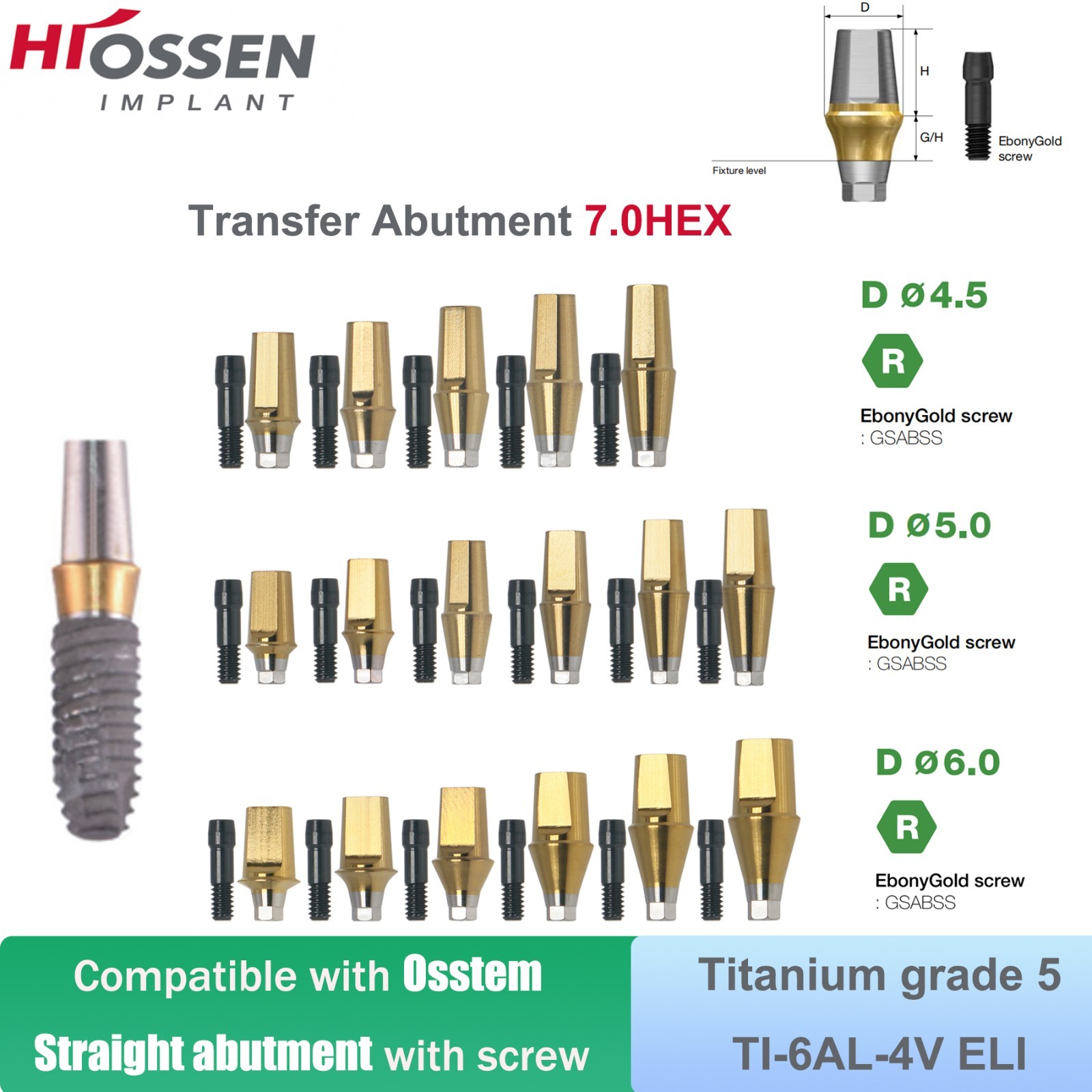 Dental Straight Transfer Abutment Mini & Regular Titanium Implant Internal Hex