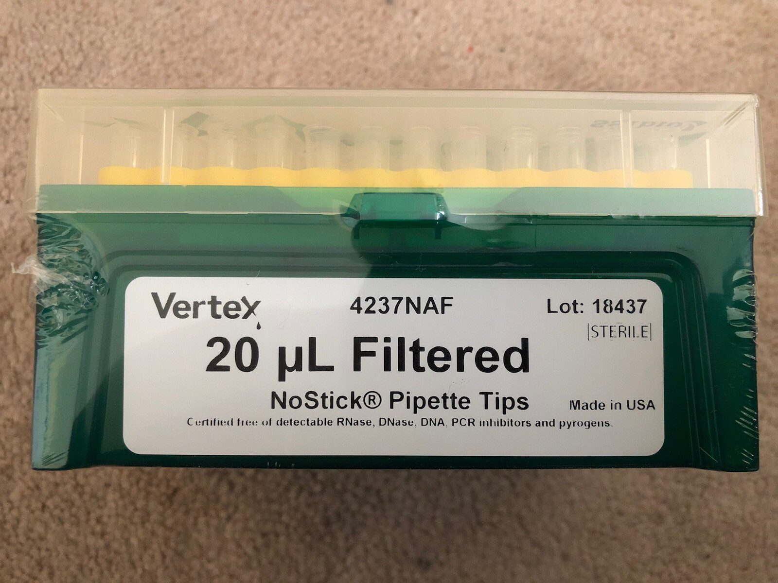 Vertex 20 uL Filtered NoStick Pipette Tips (Box of 96)