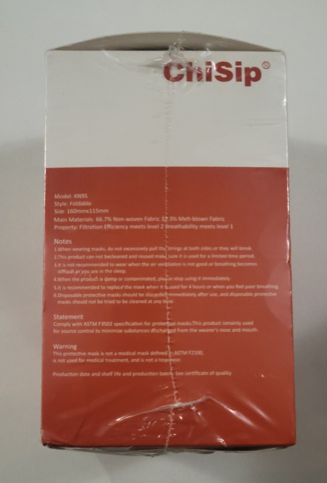 ChiSip KN95 Foldable Protective Face Masks- 100pcs New In Sealed Boxes