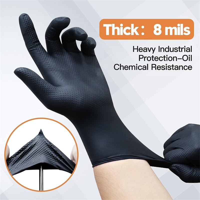Black Nitrile Disposable Gloves 8 Mil Raised Diamond Texture | Fast Ship