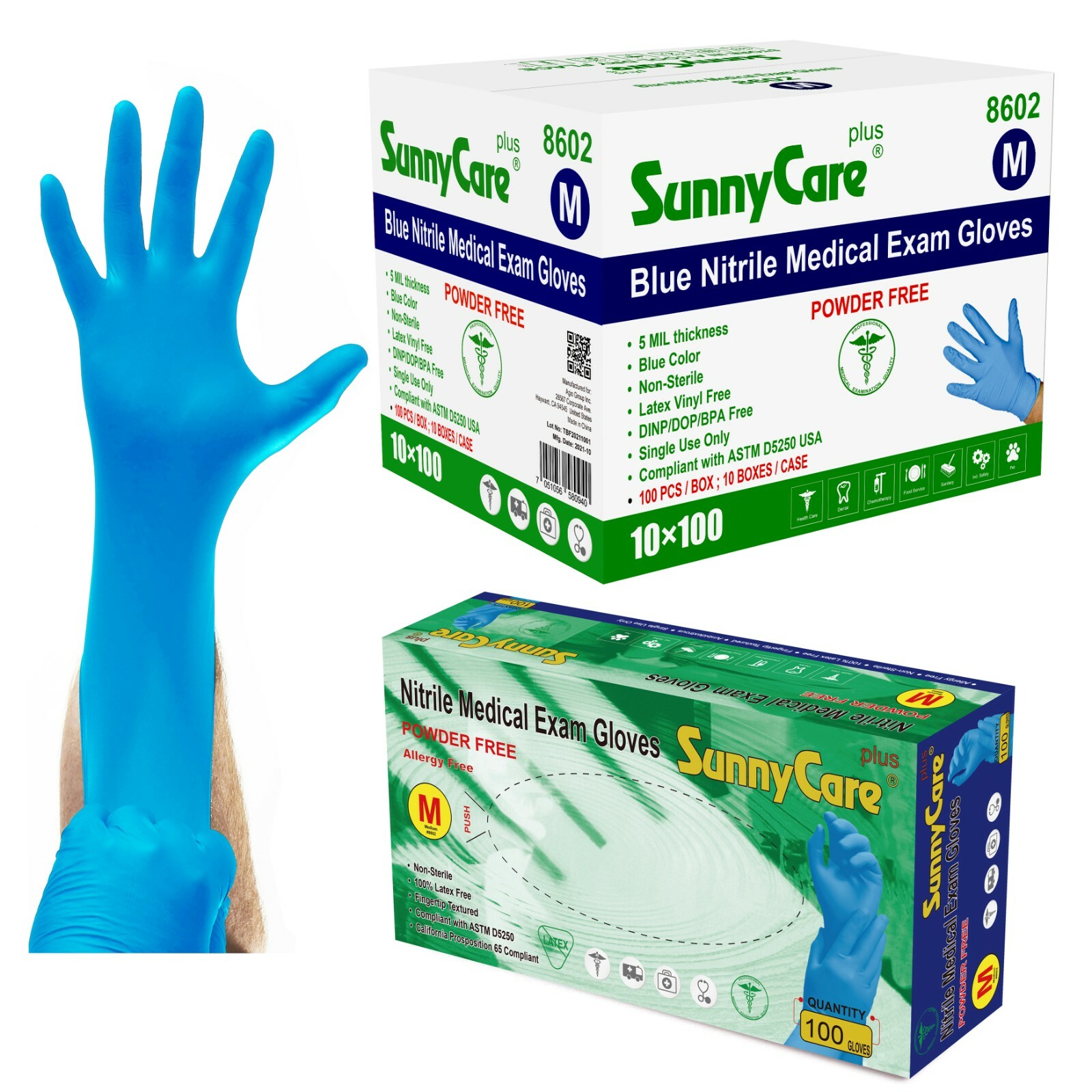 1000 SunnyCare 5.0 mil Nitrile Exam Gloves Chemo-Rated (Non Vinyl Latex) 8602-M