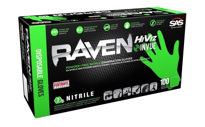 SAS Safety Raven Invue Hi-Viz Neon Green Nitrile Gloves, 7 mil Thick, 1000/Cs