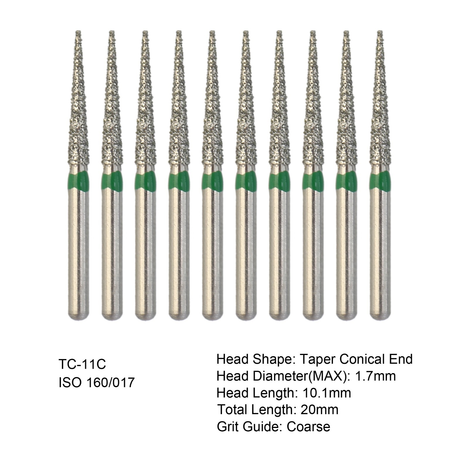 Dental Diamond Burs TC-11C Taper Conical End FG Coarse Grit Green High Speed