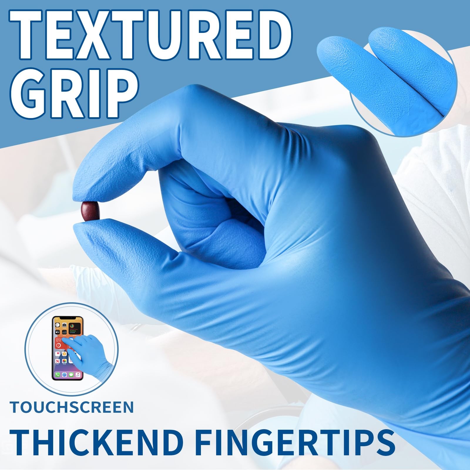 Blue Disposable Nitrile Exam Gloves – 200 PCS/BOX 3.5mil Rubber Powder-Free L…