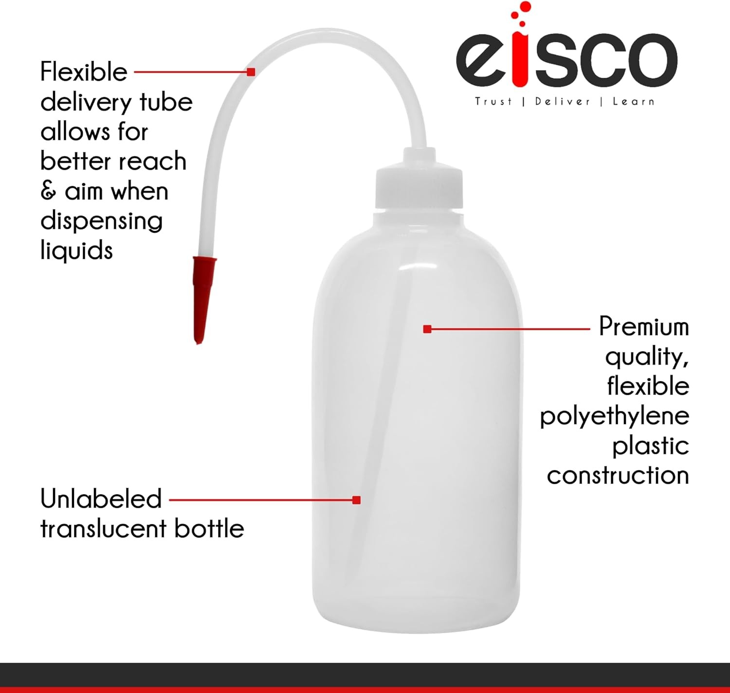 EISCO Wash Bottle, 1000ml – Polyethylene – 33.8 Ounces, colorless