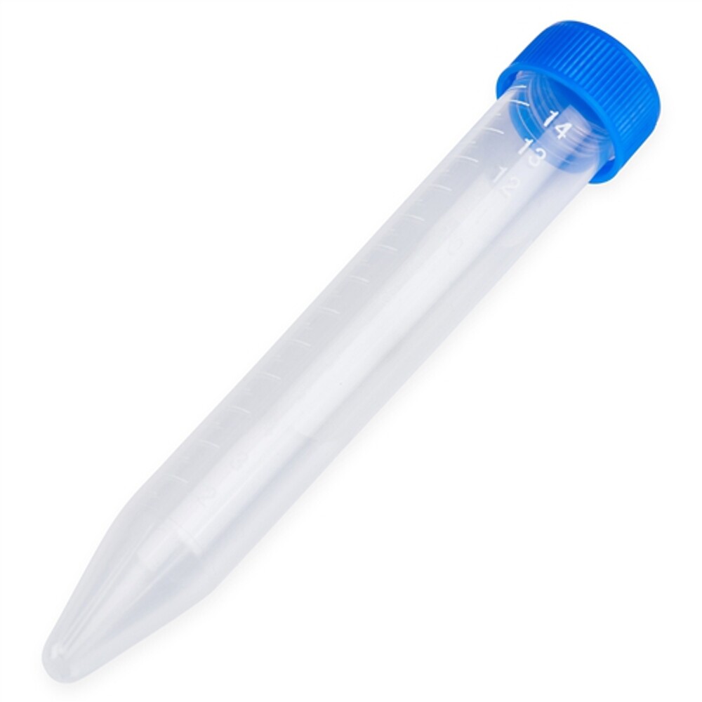 15ml Graduated Centrifuge Tube, PP, Conical Bottom, Blue Cap (Case of 1000)