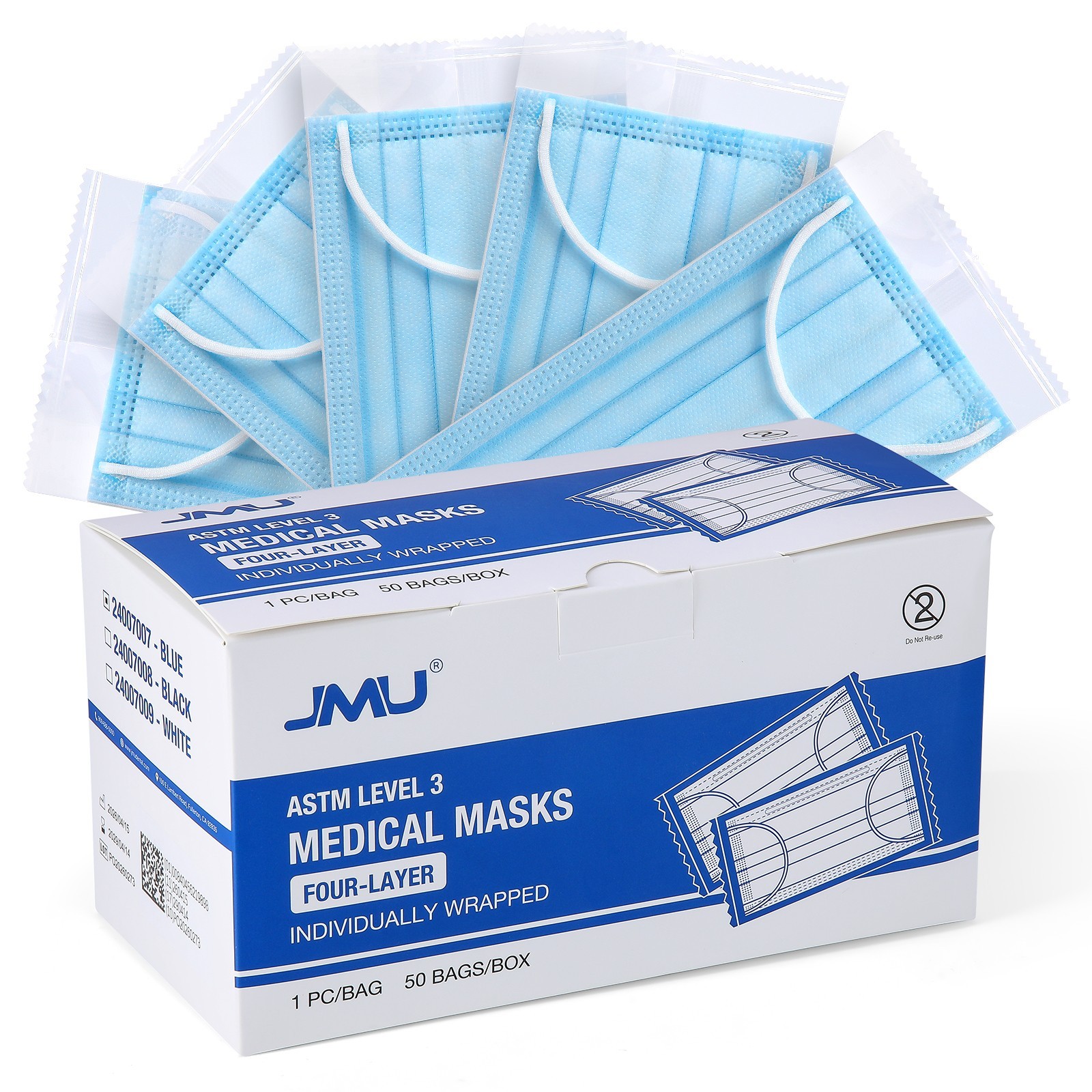 JMU 50Pcs/Pack Dental Disposable Medical 4-Ply Face Mask Earloop Cover 3Color