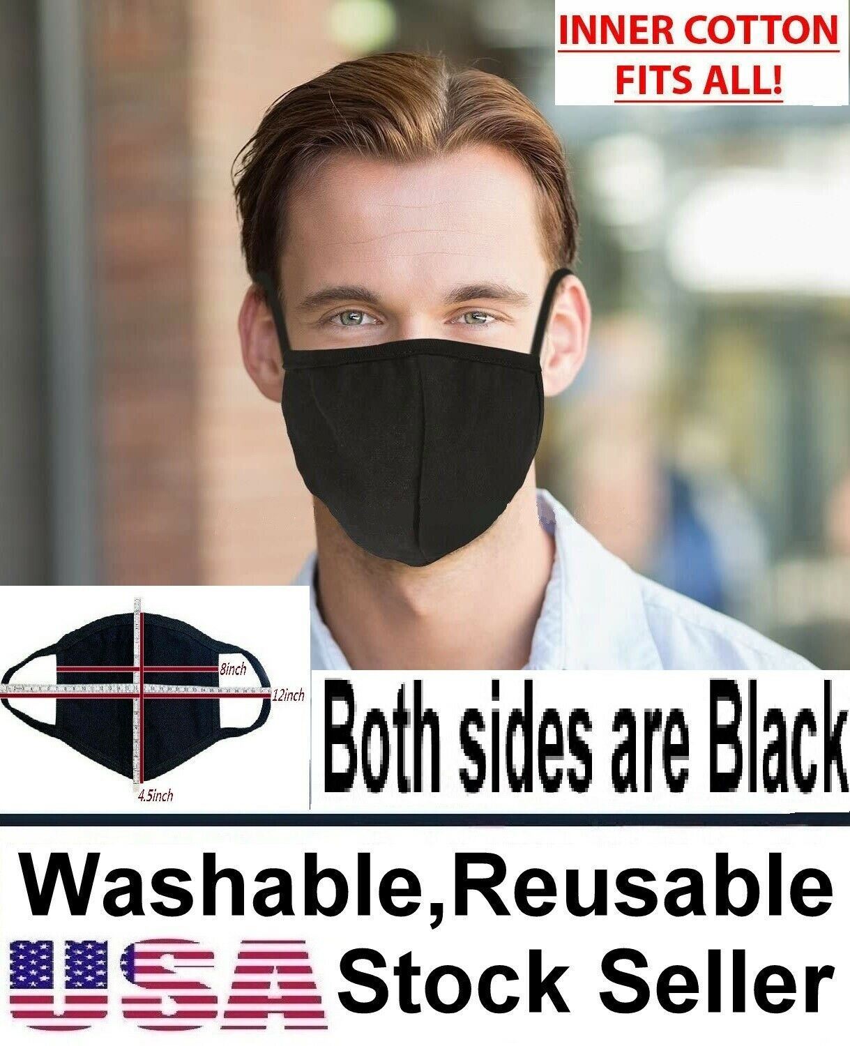 10 Pc Cotton Reusable Washable ,Comfortable Double Layer Fashion Face Mask Black