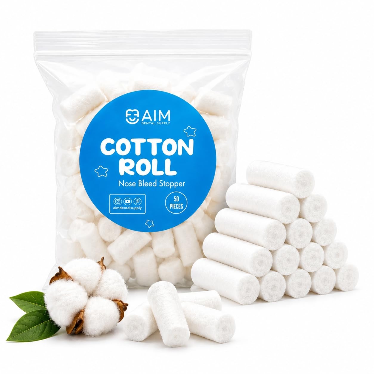 200(50×4) Dental Cotton Rolls – Nose Bleed Stopper – Pack of 200, White