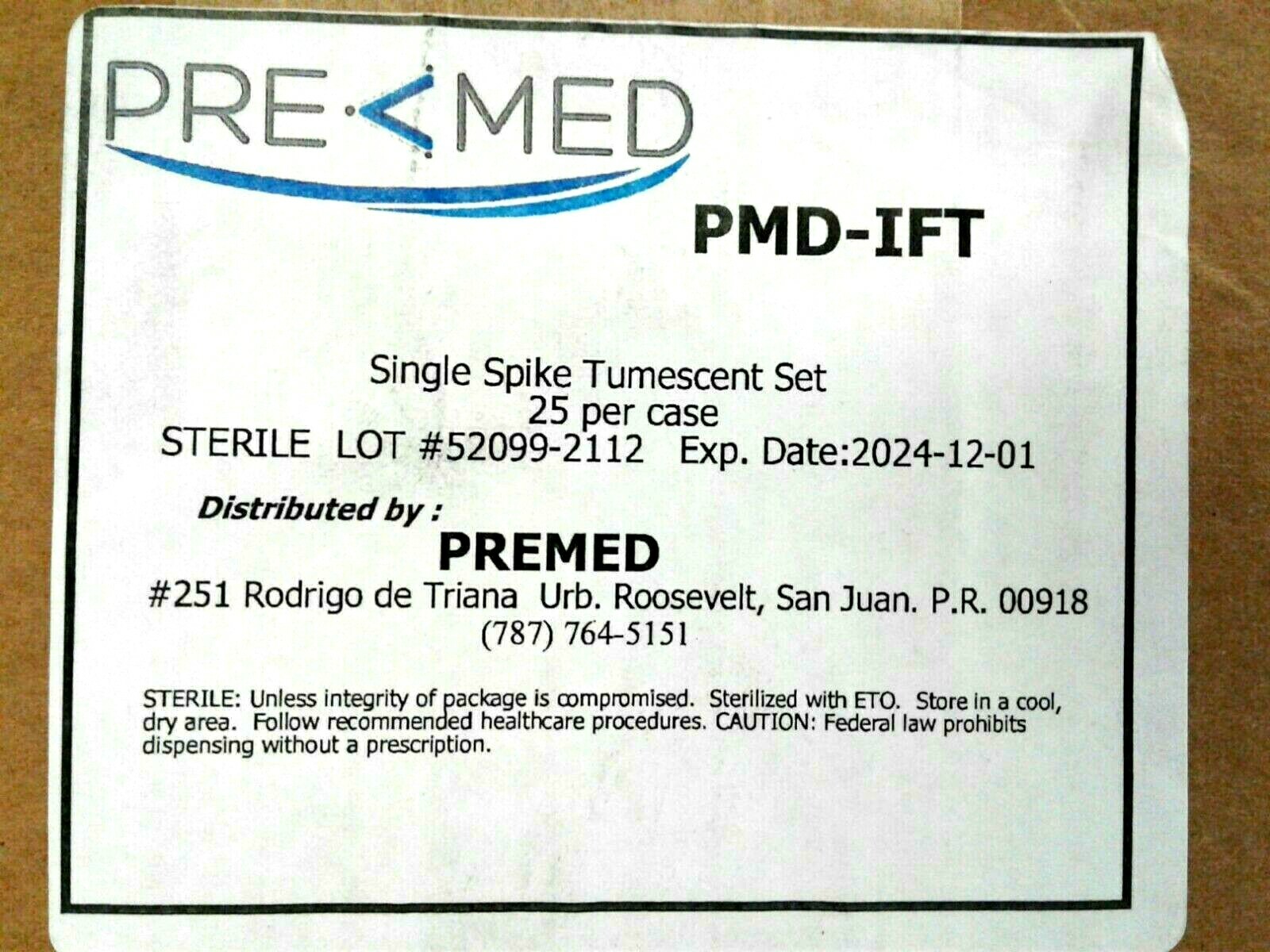 PREMED PMD-IFT SINGLE SPIKE TUMESCENT SET Qty 1 Exp. 2024-12-01