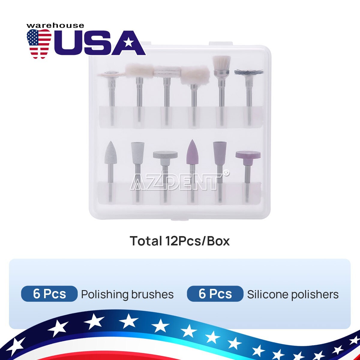 12Pcs Dental Composite Polishing Bur Kit Set Silicone/Goat Hair/Leather/Cotton