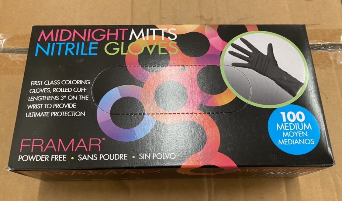 FRAMAR Midnight Mitts Nitrile Gloves Medium 100 Count