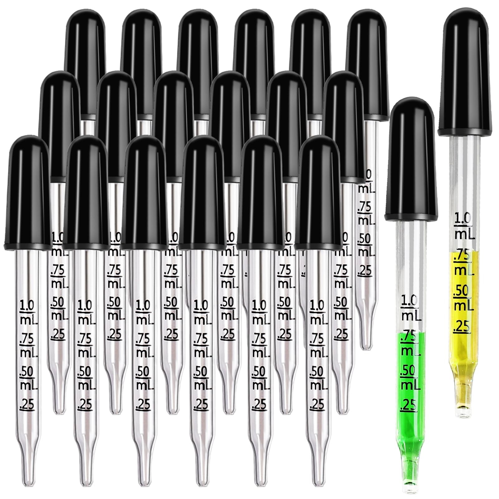 Teenitor 20Pack Droppers Eye Dropper 1mL, for Oils, Medicine black
