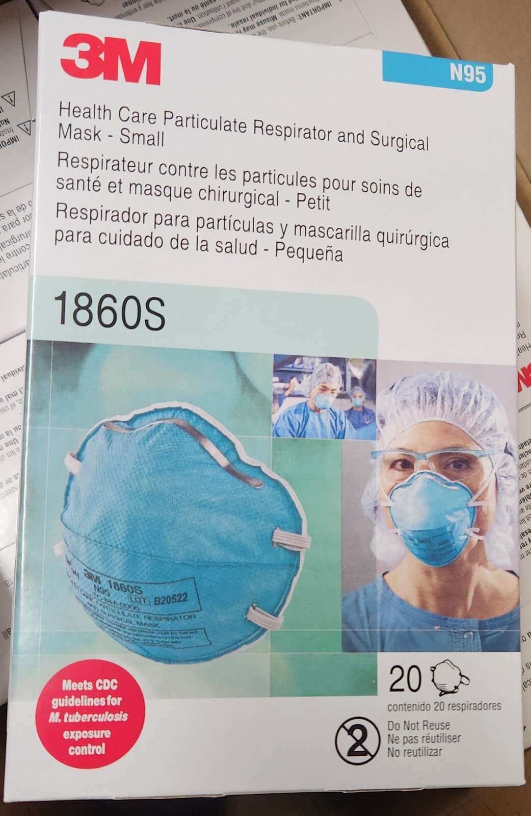 Qty 20 – 3M 1860S Small Health Care Particulate Respirator Surgical Mask N95
