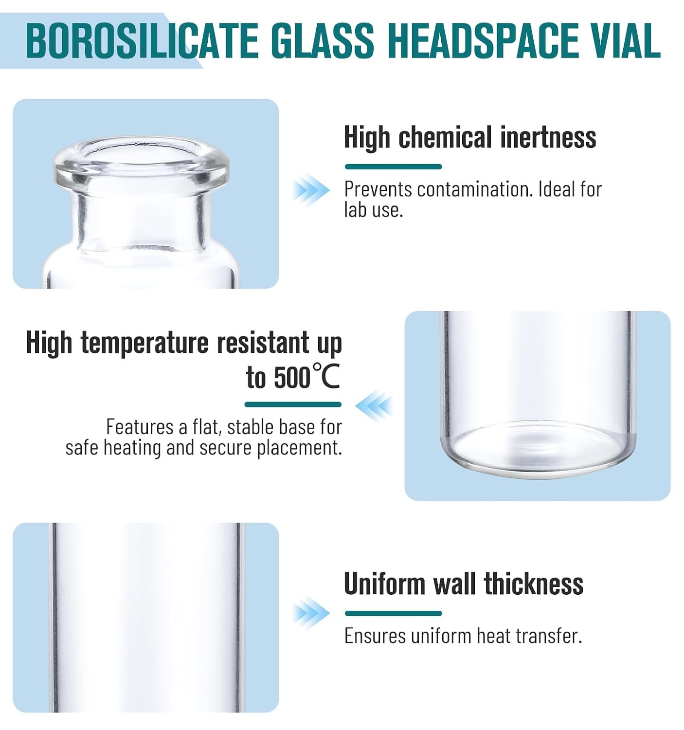 100/500/1000Pcs 10ml Lab Sample Vials Clear Glass Vials with Caps Headspace Vial