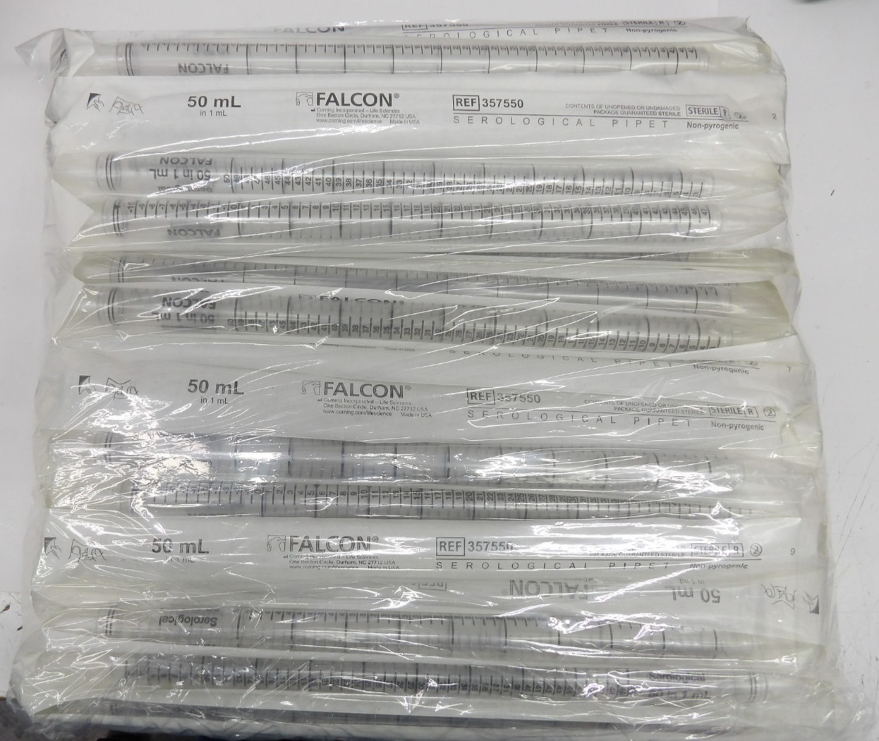 Falcon 357550 Serological Pipet 50 mL in 1 mL Sterile Non-pyrogenic, Bag of 88