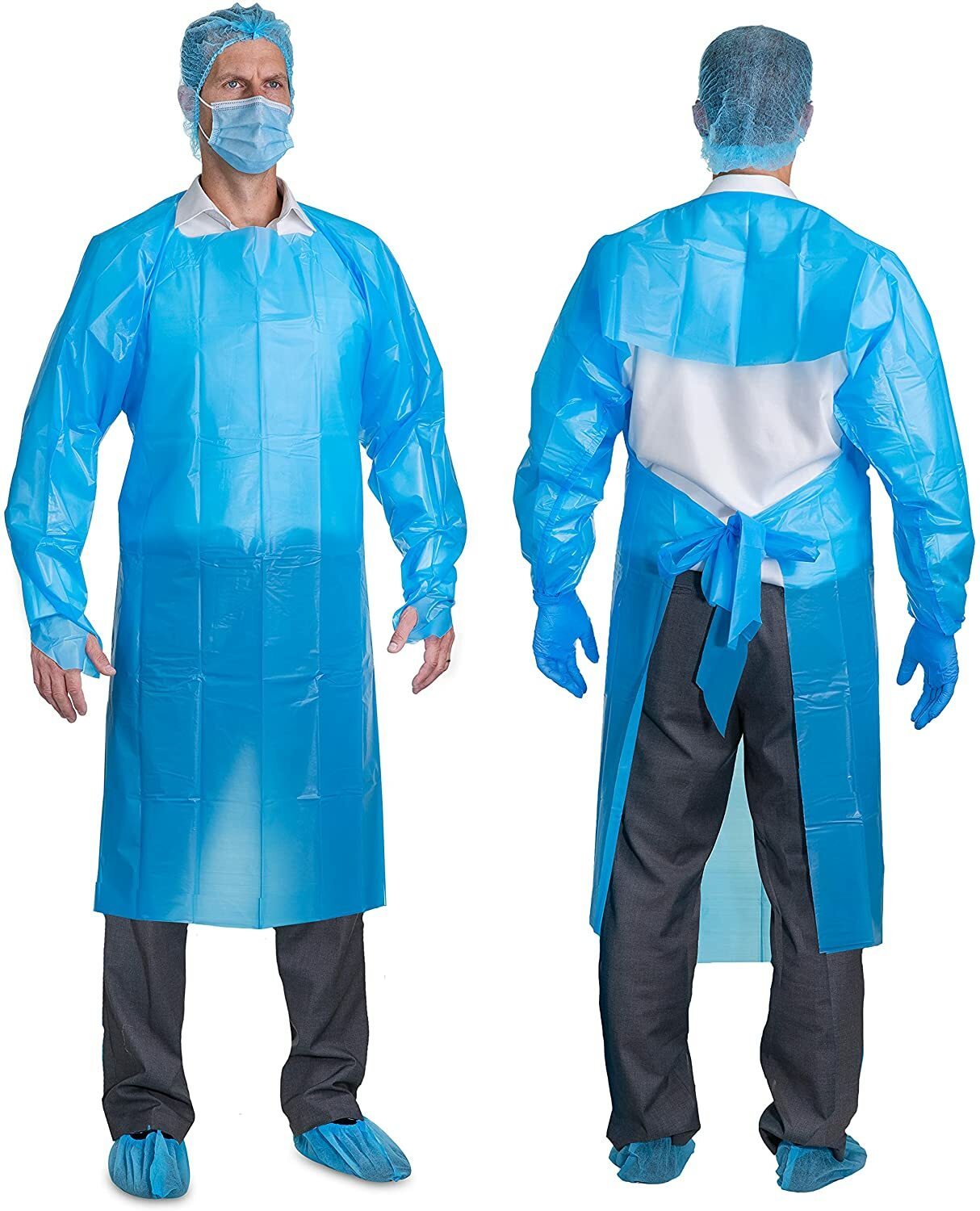 Disposable CPE 35 GSM Gown, Polyethylene Medical Isolation Gowns with Thumb-loop