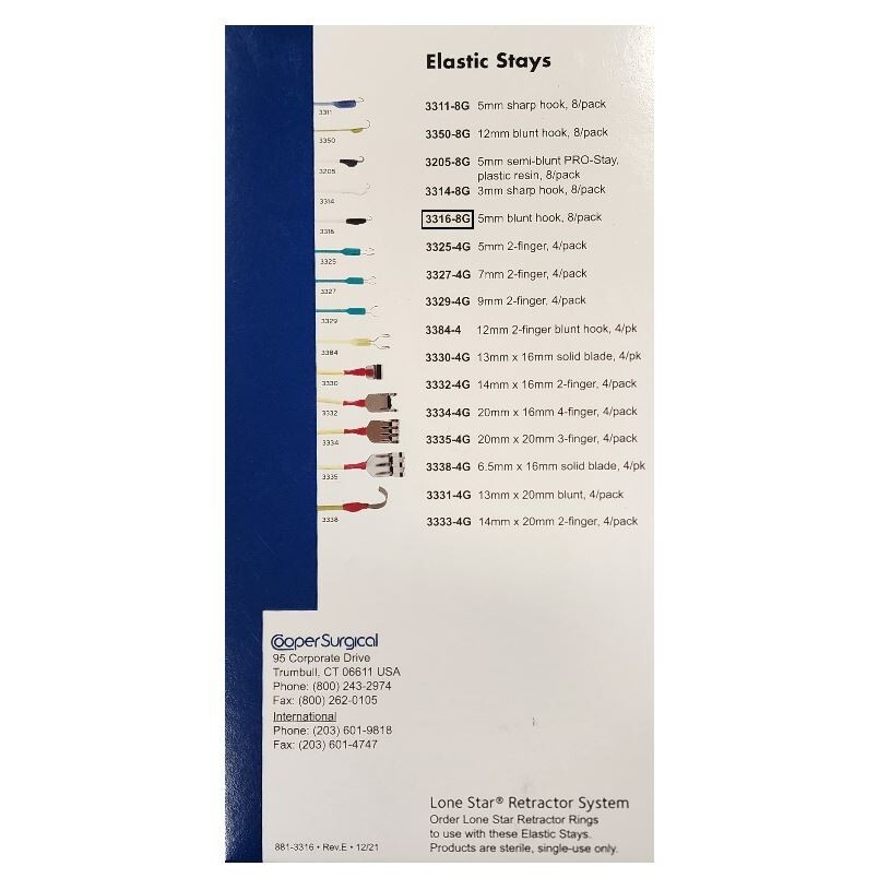 *8-Piece* Cooper Surgical Lone Star Elastic Stays 5mm Blunt Hook Sterile 3316-8G